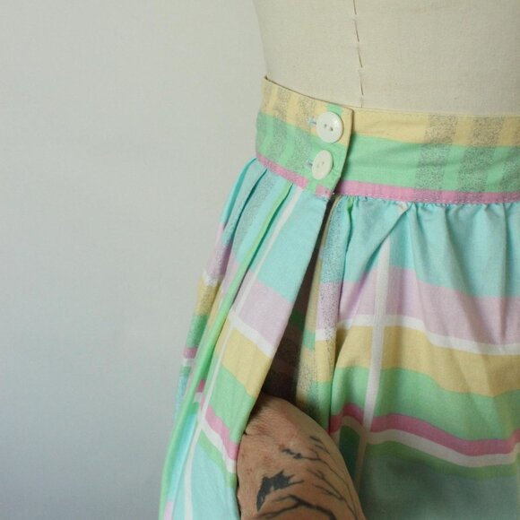Vintage 1980s Skirt With Pockets, Pastel Windowpane Check A Line - Picture 9 of 10